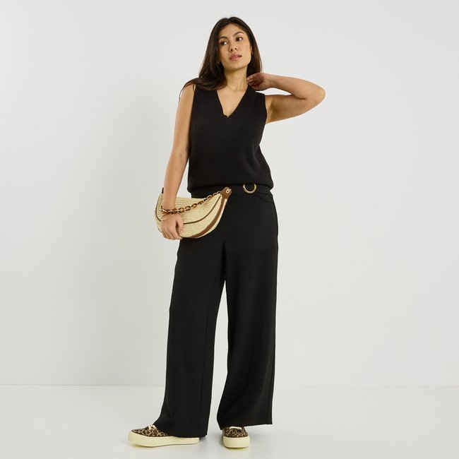 Pantalon fluide détail boucle noir <span itemprop=