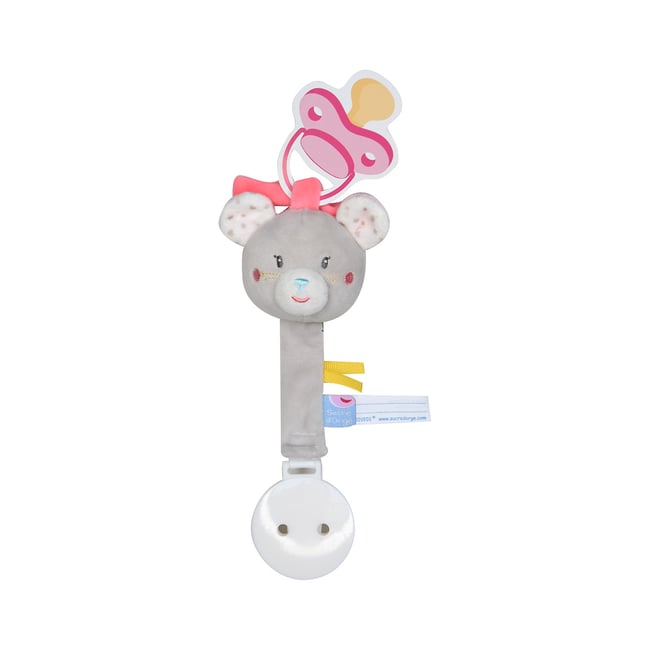 Attache tetine souris rose <span itemprop=