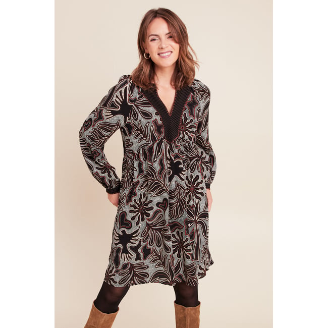 Robe fluide col v manches longues noir <span itemprop=