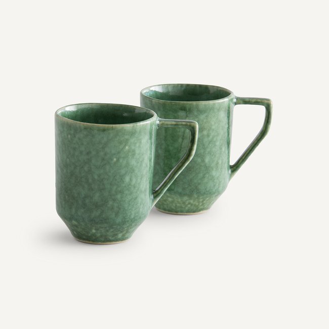 Lot de 2 mugs en grès émaillé réactif, Obidos Couleur vert <span itemprop=