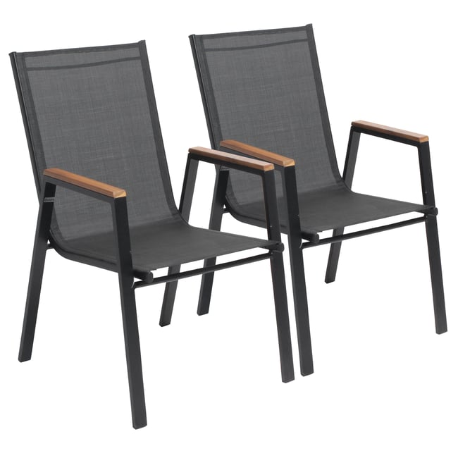 Lot de 2 fauteuils de jardin en aluminium et acacia, STELLA bois <span itemprop=