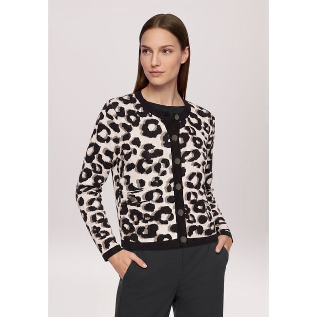 Cardigan en maille à motif jacquard patch black/beige <span itemprop=