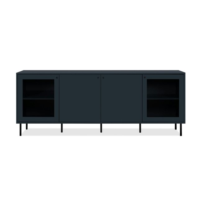 Buffet bas vitrine bleu sombre 4 portes RAVEN Couleur bleu <span itemprop=