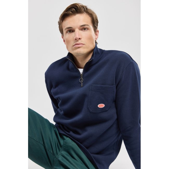 Sweat col camionneur - coton épais marine deep <span itemprop=