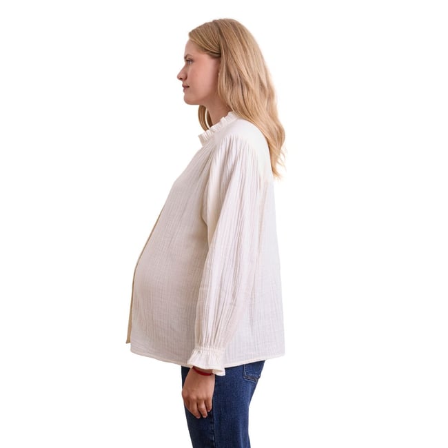 Blouse Grossesse Et Allaitement En Gaze De Coton Vertbaudet - Manches Longues, Boutonnage Devant, Ampleur Réglable