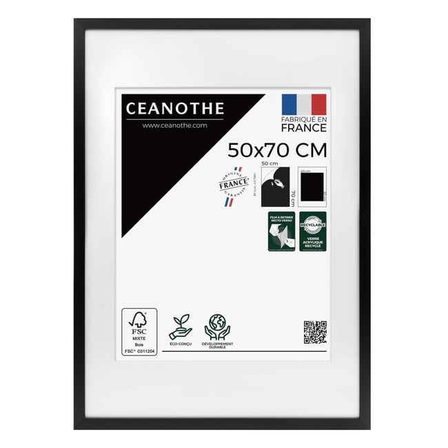 Cadre Photo Avec Passe-partout En Bois Reconstitué Fsc MILAN Couleur noir <span itemprop=