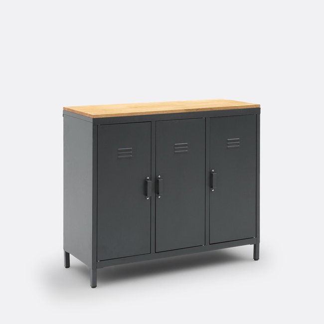 Armoire/Vestiaire 3 portes métal acier chêne Hiba Couleur gris anthracite <span itemprop=