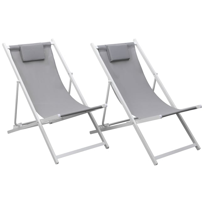 Chiliennes en textilène, lot de 2, CYPRUS gris, blanc <span itemprop=