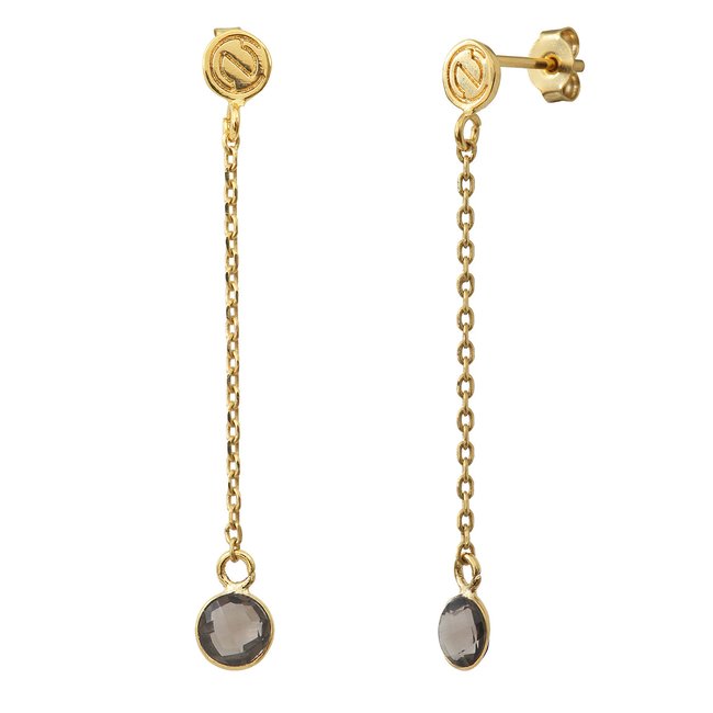 Boucles d'oreilles longues moorea quartz fume brun <span itemprop=