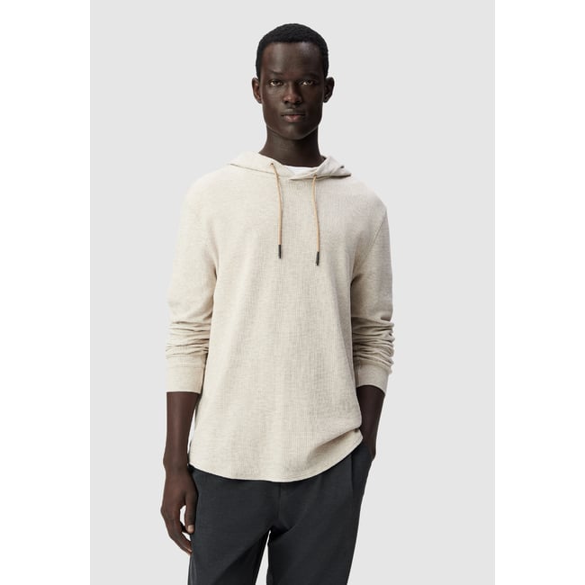 Tee-shirt à capuche maille relief beige <span itemprop=