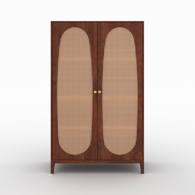 Amoire en bois de manguier et cannage - LANKA Couleur marron foncé <span itemprop=