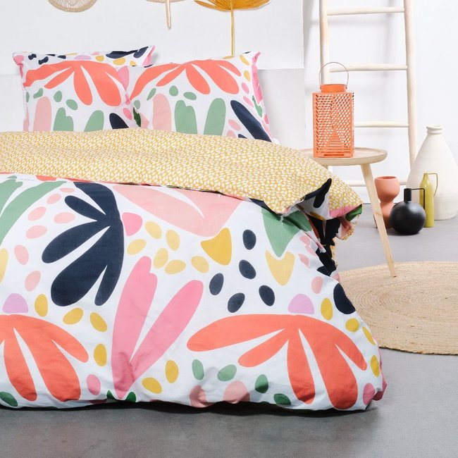 Parure de lit imprimé floral coton SUNSHINE LISE orange <span itemprop=