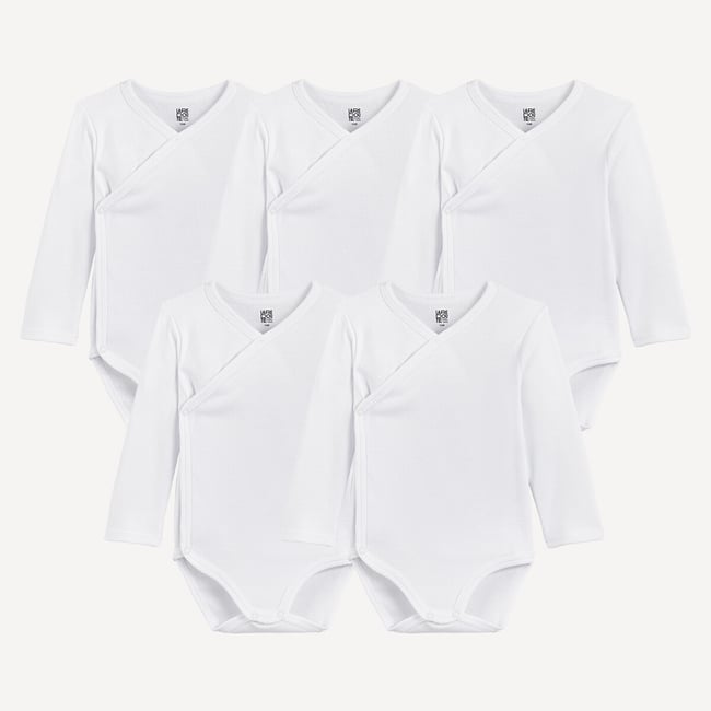 Lot de 5 bodies naissance à manches longues blanc <span itemprop=