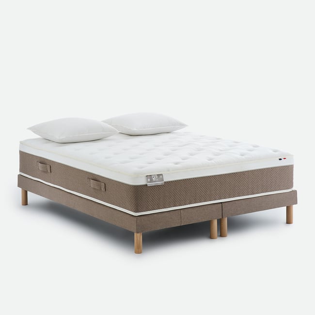 Conjunto de colchón híbrido Premium, 1326 muelles, soporte firme y somier marrón grisáceo <span itemprop=