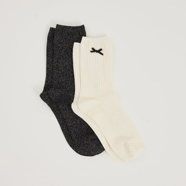 Lot de 2 paires de chaussettes blanc cassé ecru <span itemprop=