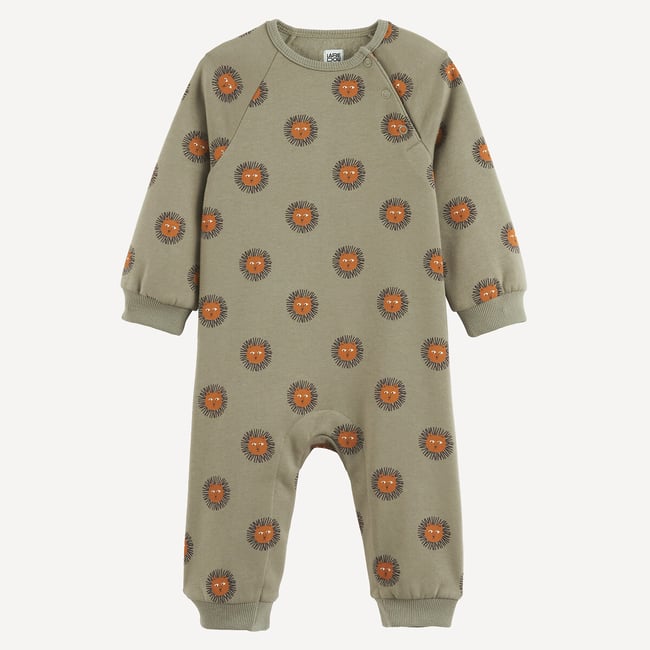Combinaison longue en molleton, imprimé têtes de lion kaki <span itemprop=