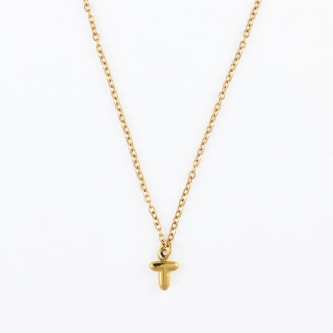 Collier à pendentif lettre T acier inoxydable doré <span itemprop=