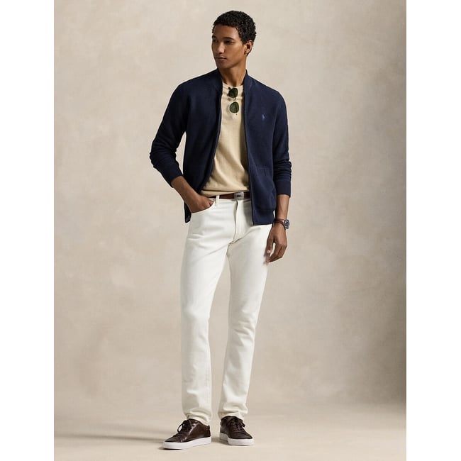 Gilet zippé, en coton piqué, Regular Fit marine chiné <span itemprop=