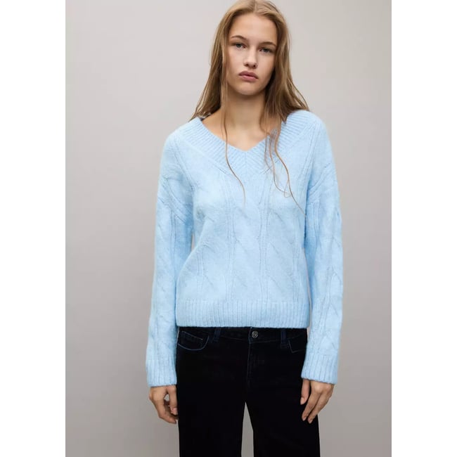 Pull-over torsades col V bleu ciel <span itemprop=