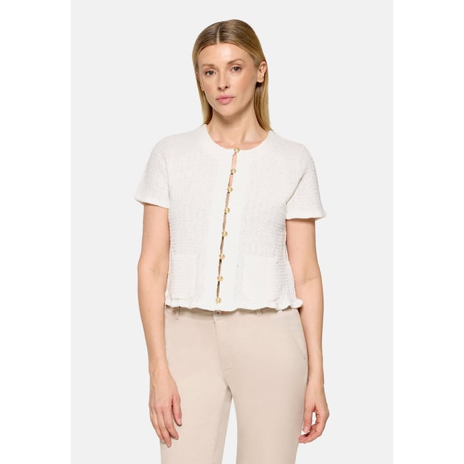 Cardigan en maille à encolure ronde blanc <span itemprop=