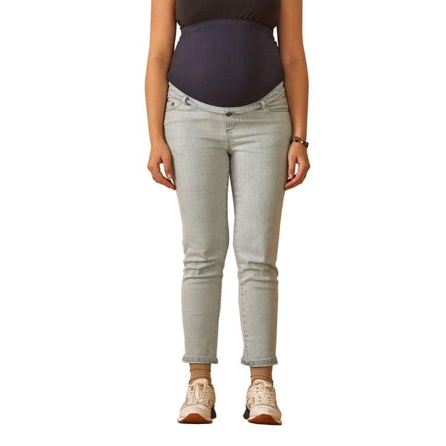 Jean Droit 7/8ème De Grossesse Bandeau Sans Couture bleach <span itemprop=