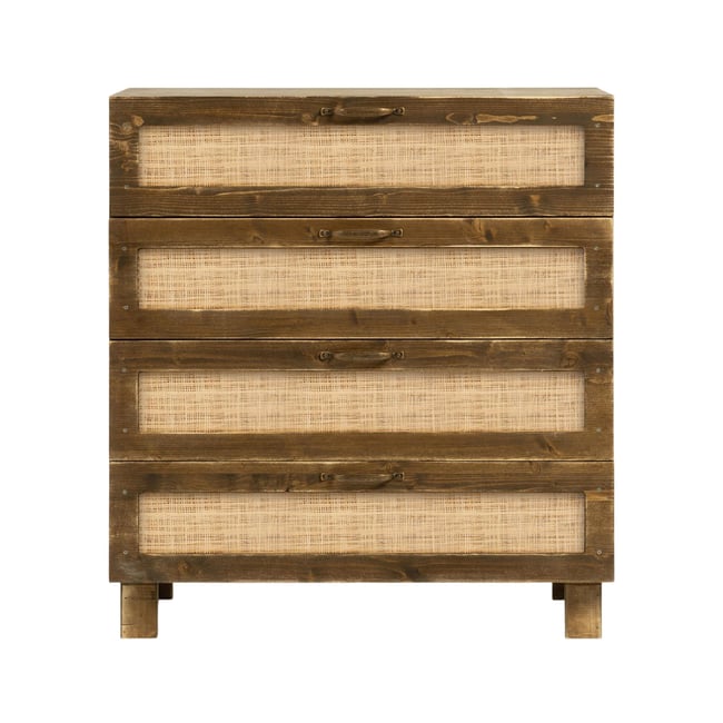 Commode sapin massif fibres naturelles naturel 4 tiroirs - MARNIE - HANNUN