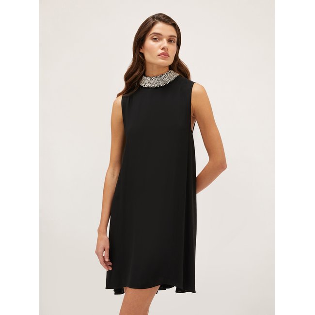 Robe fluide en double georgette noir <span itemprop=