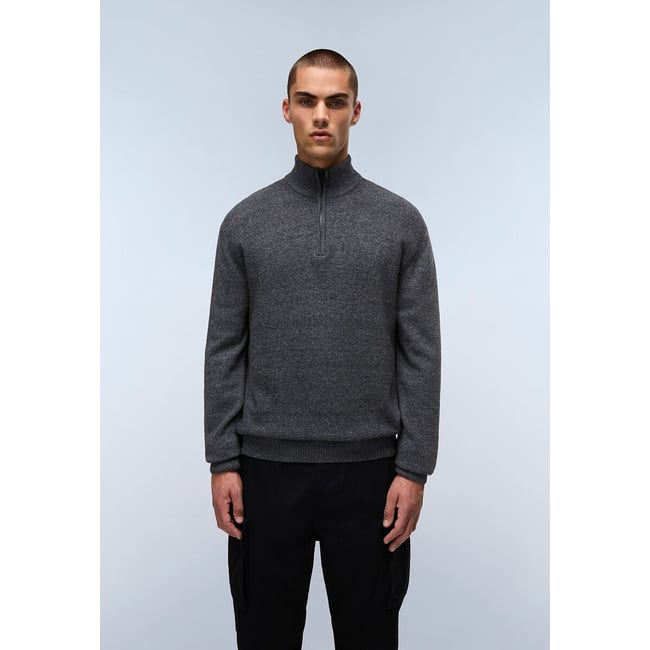 Pull col zippé Ordin  gris foncé <span itemprop=