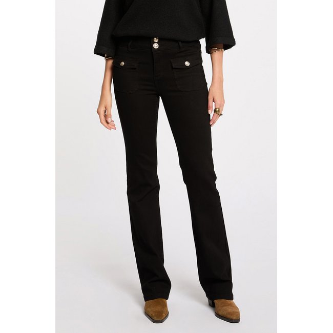 Jeans bootcut poches à rabat noir <span itemprop=