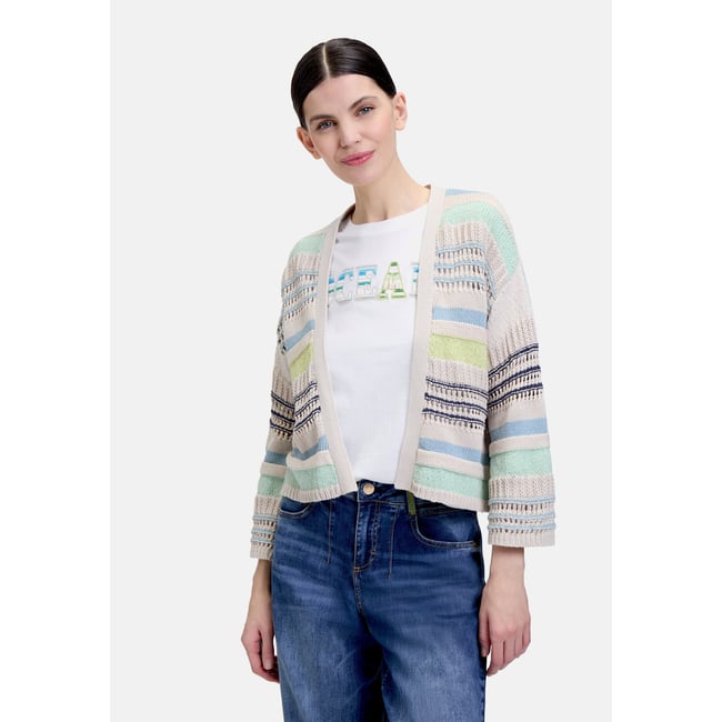 Cardigan en maille à motif colour blocking beige/bleu <span itemprop=