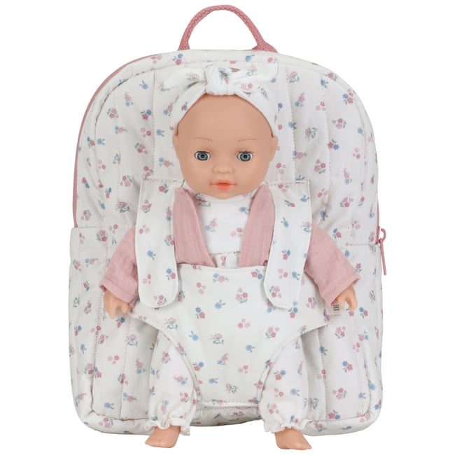 Sac à dos porte bébé pour poupée rose, bleu, blanc <span itemprop=