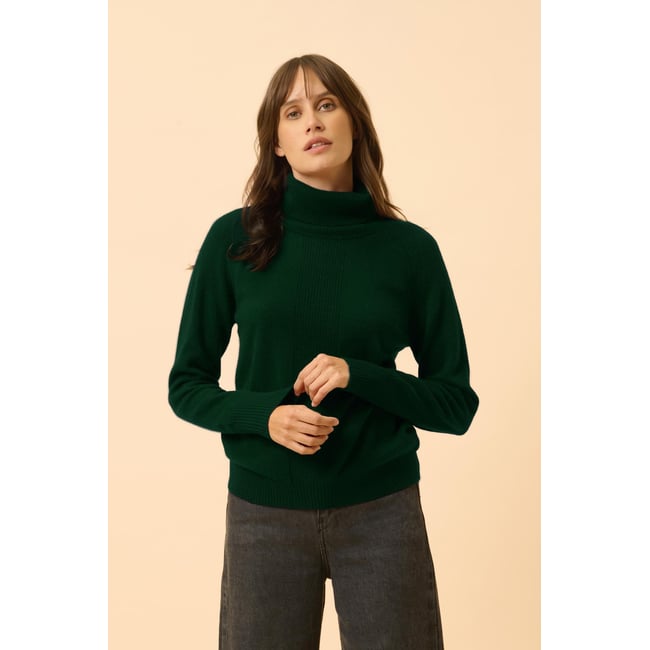 Pull Col Roulé Cyprès Lilly vert foncé <span itemprop=