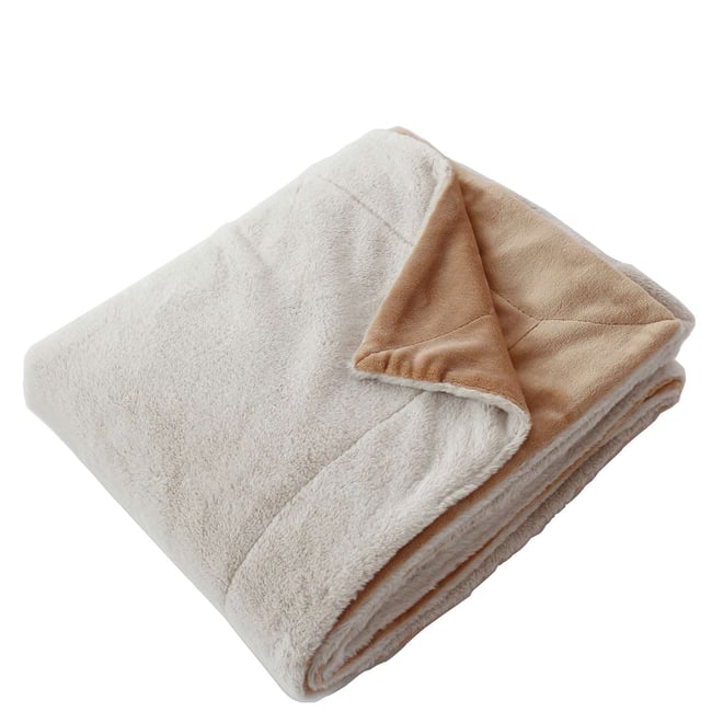 Plaid doux imitation fourrure et flanelle AZURA beige <span itemprop=