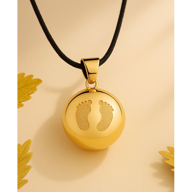 Bola de grossesse - Babyfeet - doré à l'or - poudre de jaune <span itemprop=