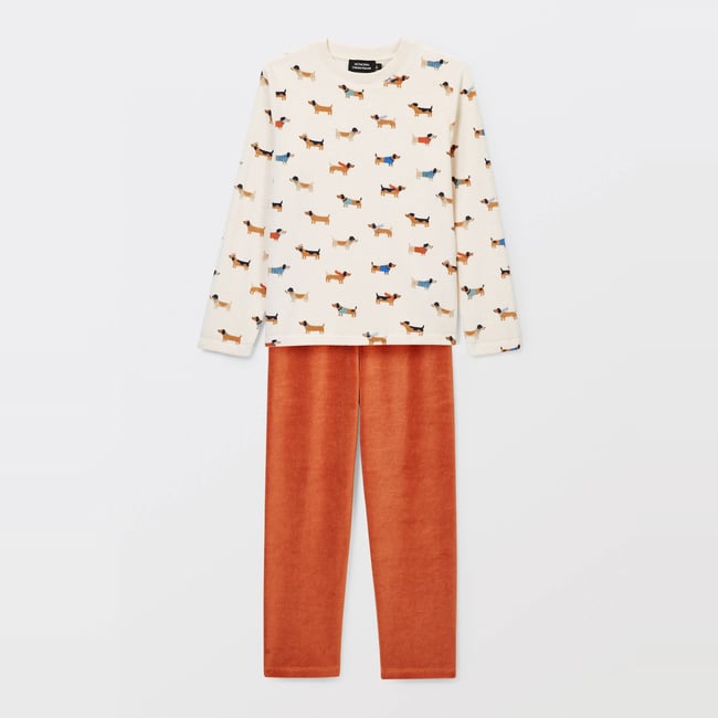 Pyjama velours manches longues imprimé en coton BIO GOTS fez <span itemprop=