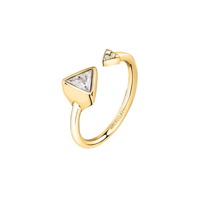 Bague en Acier, Zircons, Cristal TRILLIANT or <span itemprop=
