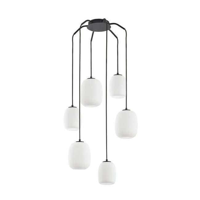Grande suspension 6 lampes verre opale Jap noir Couleur noir <span itemprop=