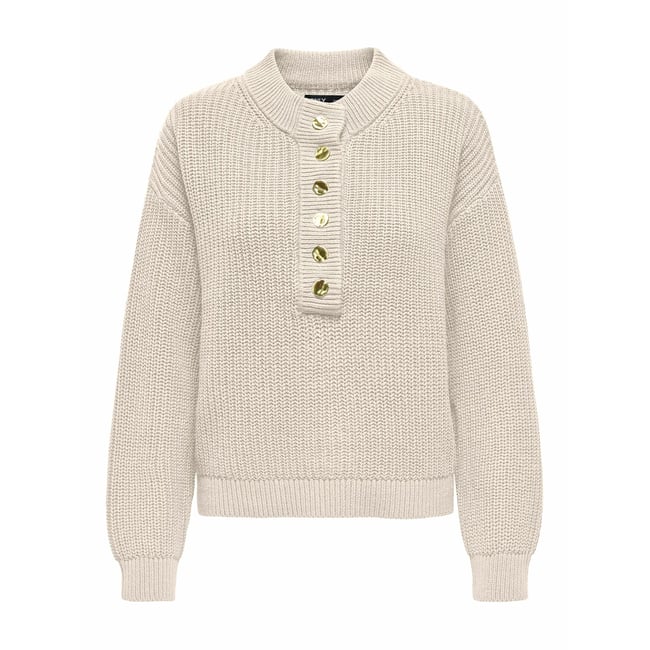 Pull col montant avec boutons dorés  ecru <span itemprop=