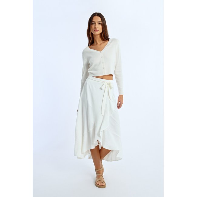 Jupe portefeuille volantée blanc <span itemprop=