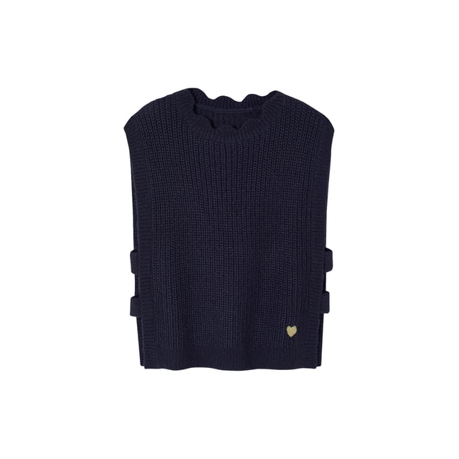 Pull fantaisie sans manche marine <span itemprop=