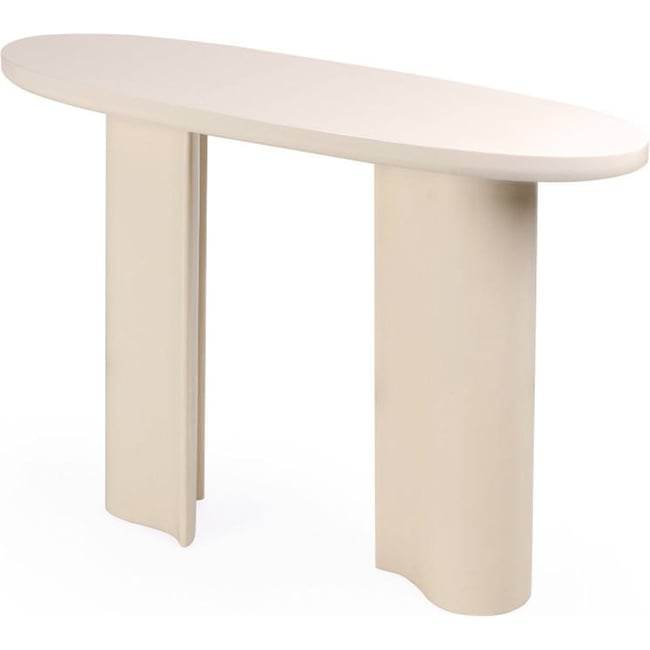 Console bureau, PLATEAU OVALE, PUREL Couleur beige clair brillant <span itemprop=