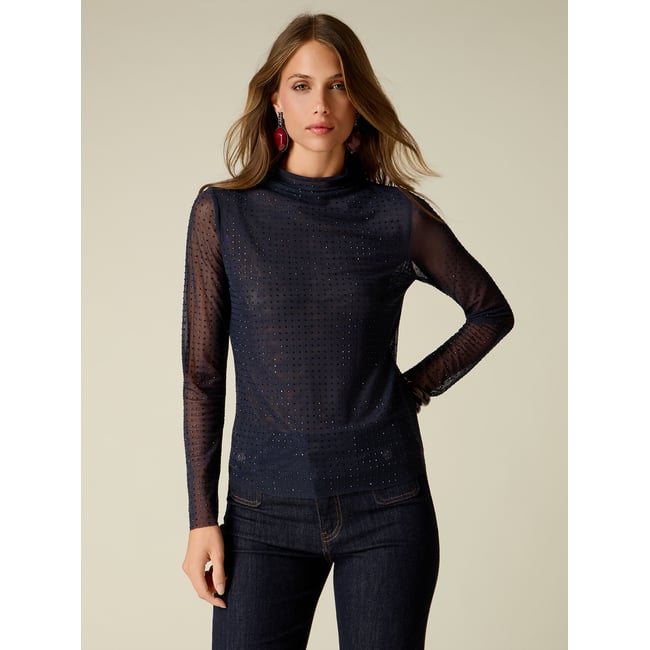 T-shirt avec cristaux bleu <span itemprop=