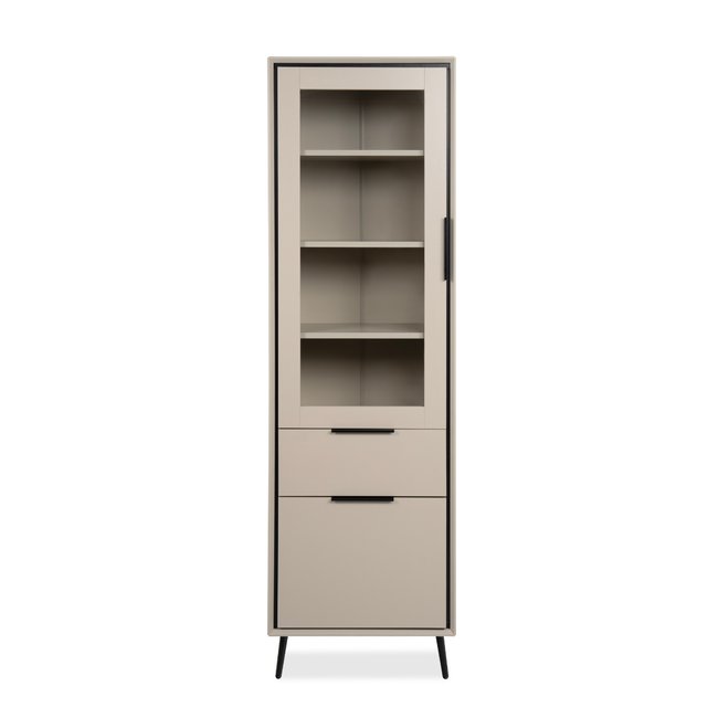 Buffet haut 1 porte vitrée, 1 porte et 1 tiroir cappucino et noir L60cm - ARONA Couleur taupe <span itemprop=