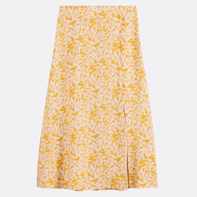 Jupe longue et évasée, imprimé floral imprimé jaune <span itemprop=