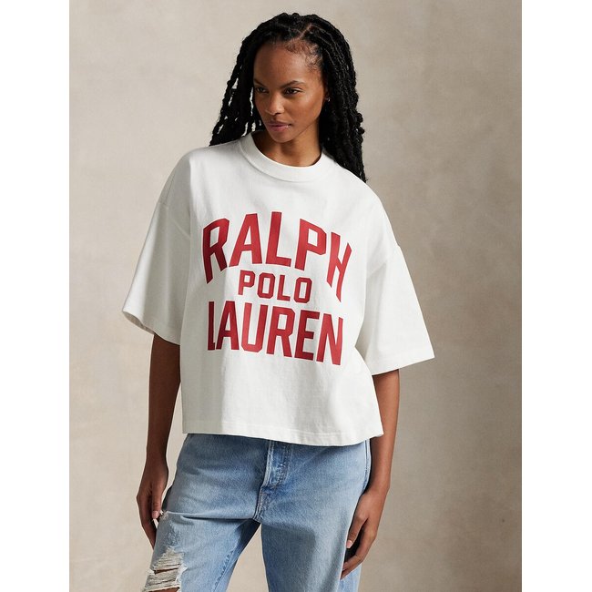 Lockeres T-Shirt mit kurzen Ärmeln und Rundhalsausschnitt sowie Logo vorne weiss <span itemprop=