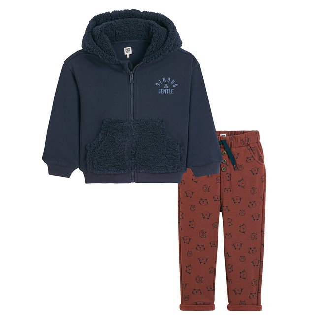 Ensemble 2 pièces sweat zippé à capuche et sarouel bleu + bordeaux LA REDOUTE COLLECTIONS