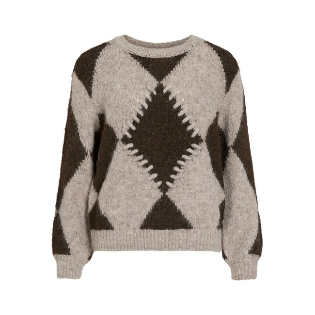 Pull manches longues imprimé jacquard imprimé gris clair <span itemprop=