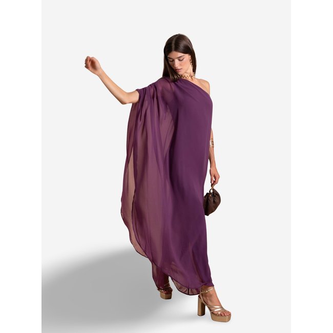 Robe longue avec cape asymétrique MRS RIVERA violet <span itemprop=