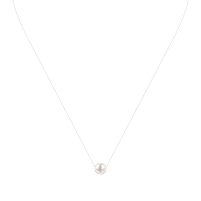 Collier nylon en or 375 et perle de culture or et blanc <span itemprop=