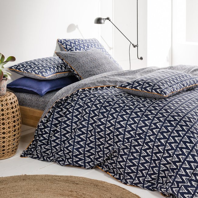 Popayan Geometric 100% Cotton Reversible Duvet Cover blue print/grey LA REDOUTE INTERIEURS